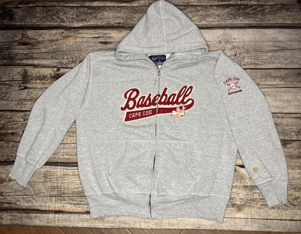 Vintage Cuffy's Cape Cod Baseball Full Zip Hoodie Heavyweight Mens XL Gray